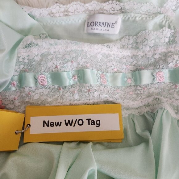 Vintage Nightgown Short Sleeve Nylon Nightie Lorraine Sz M‎ Mint Green Lace NEW - Picture 15 of 16